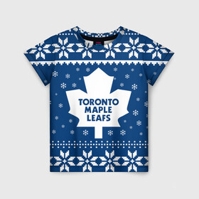 Детская футболка 3D с принтом Торонто Мейпл Лифс Новогодний в Петрозаводске, 100% гипоаллергенный полиэфир | прямой крой, круглый вырез горловины, длина до линии бедер, чуть спущенное плечо, ткань немного тянется | 2021 | 2022 | christmas | hockey | maple leafs | merry christmas | new year | nhl | snow | toronto | toronto maple leafs | usa | winter | зима | мейпл лифс | новог | новогодняя | новый год | нхл | рождество | снег | спорт | сша | торонто | 