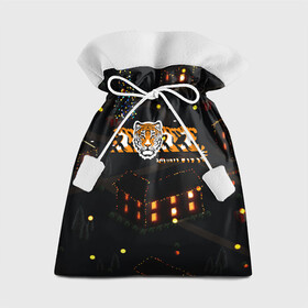 Подарочный 3D мешок с принтом Ночной новогодний город 2022 год тигра в Петрозаводске, 100% полиэстер | Размер: 29*39 см | Тематика изображения на принте: 2022 | год тигра | новый год | новый год 2022 | символ года | тигр | тигренок | тигрица | тигры