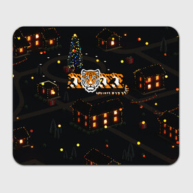 Прямоугольный коврик для мышки с принтом Ночной новогодний город 2022 год тигра в Петрозаводске, натуральный каучук | размер 230 х 185 мм; запечатка лицевой стороны | 2022 | год тигра | новый год | новый год 2022 | символ года | тигр | тигренок | тигрица | тигры