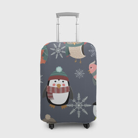 Чехол для чемодана 3D с принтом НОВОГОДНИЙ ПАТТЕРН ЖИВОТНЫЕ в Петрозаводске, 86% полиэфир, 14% спандекс | двустороннее нанесение принта, прорези для ручек и колес | животные | зима | лес | новый год | олени | праздник | рождество | снег | снеговик | снежинки | сова