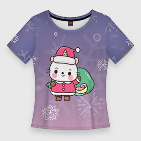 Женская футболка 3D Slim с принтом Happy New Year 2022. Сat 2 в Петрозаводске,  |  | 2022 | 22 | cat | gift | happy new year | holiday | new year | гирлянда | кот | котенок | новый год | подарок | праздник | рождество