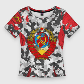 Женская футболка 3D Slim с принтом USSR (camouflage) в Петрозаводске,  |  | camouflage | coat of arms | khaki | patriot | red machine | russia | russian | tourist | ussr | герб | камуфляж | красная машина | патриот | россия | русский | ссср | турист | хаки