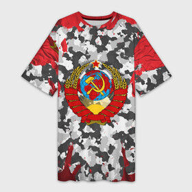 Платье-футболка 3D с принтом USSR (camouflage) в Петрозаводске,  |  | camouflage | coat of arms | khaki | patriot | red machine | russia | russian | tourist | ussr | герб | камуфляж | красная машина | патриот | россия | русский | ссср | турист | хаки