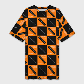 Платье-футболка 3D с принтом Black Orange Squares в Петрозаводске,  |  | black | minimalizm | orange | square | квадрат | оранжевый | черный