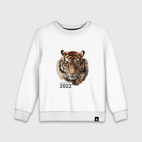 Детский свитшот хлопок с принтом Тигр 2022 символ в Петрозаводске, 100% хлопок | круглый вырез горловины, эластичные манжеты, пояс и воротник | Тематика изображения на принте: амурский тигр | год 2022 | кошка | новый год | символ 2022 | тигр | тигр 2022