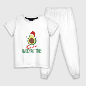 Детская пижама хлопок с принтом AVOCHRISTMAS | AVOCADO в Петрозаводске, 100% хлопок |  брюки и футболка прямого кроя, без карманов, на брюках мягкая резинка на поясе и по низу штанин
 | Тематика изображения на принте: 2022 | avocado | avochristmas | christmas | cold | klaus | merry | new | santa | snow | winter | year | авокадо | год | дед | зима | клаус | мороз | новый | рождество | санта | снег | холод