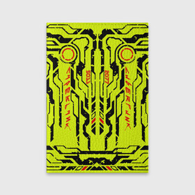 Обложка для паспорта матовая кожа с принтом Cyberpunk 2077 YELLOW в Петрозаводске, натуральная матовая кожа | размер 19,3 х 13,7 см; прозрачные пластиковые крепления | будущее | жолтый | киберпанк | минимализм | полосы | схемы