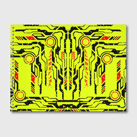 Альбом для рисования с принтом Cyberpunk 2077 YELLOW в Петрозаводске, 100% бумага
 | матовая бумага, плотность 200 мг. | Тематика изображения на принте: будущее | жолтый | киберпанк | минимализм | полосы | схемы