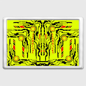 Магнит 45*70 с принтом Cyberpunk 2077 YELLOW в Петрозаводске, Пластик | Размер: 78*52 мм; Размер печати: 70*45 | будущее | жолтый | киберпанк | минимализм | полосы | схемы