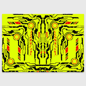 Поздравительная открытка с принтом Cyberpunk 2077 YELLOW в Петрозаводске, 100% бумага | плотность бумаги 280 г/м2, матовая, на обратной стороне линовка и место для марки
 | Тематика изображения на принте: будущее | жолтый | киберпанк | минимализм | полосы | схемы