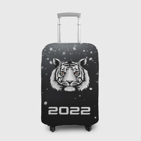 Чехол для чемодана 3D с принтом Новогодний тигр символ 2022. в Петрозаводске, 86% полиэфир, 14% спандекс | двустороннее нанесение принта, прорези для ручек и колес | 2022 | merry christmas | год тигра | зима близко | нг | новогодний | новогодний тигр | новогодняя символика | новый год | новый год 2022 | рождество | символ 2022 года | снег | снежинки | тигр
