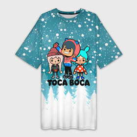 Платье-футболка 3D с принтом Новогодний Toca Boca. в Петрозаводске,  |  | merry christmas | toca boca | toca life world | зима близко | игра | леон | новогодний | новый год | рита | рождество | снег | снежинки | тока бока | тока бока лайф | туса воса