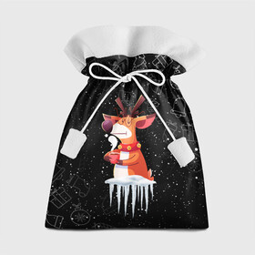 Подарочный 3D мешок с принтом Новогодний Олень 2022. в Петрозаводске, 100% полиэстер | Размер: 29*39 см | 2022 | merry christmas | год тигра | зима близко | нг | новогодний | новогодний олень | новый год | новый год 2022 | олень | рождество | символ 2022 года | снег | снежинки