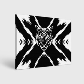 Холст прямоугольный с принтом Tiger Black & White Черно-белый Тигр в Петрозаводске, 100% ПВХ |  | cat | tiger | год тигра | зверь | кошка | символ года | тигр | хищник