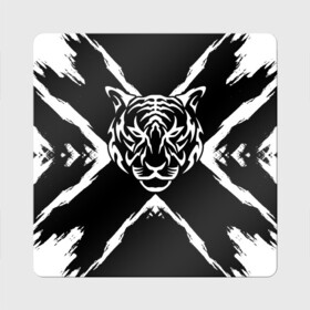 Магнит виниловый Квадрат с принтом Tiger Black & White Черно-белый Тигр в Петрозаводске, полимерный материал с магнитным слоем | размер 9*9 см, закругленные углы | cat | tiger | год тигра | зверь | кошка | символ года | тигр | хищник