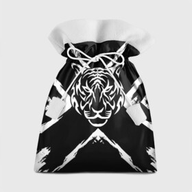 Подарочный 3D мешок с принтом Tiger Black & White / Черно-белый Тигр в Петрозаводске, 100% полиэстер | Размер: 29*39 см | cat | tiger | год тигра | зверь | кошка | символ года | тигр | хищник