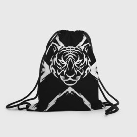 Рюкзак-мешок 3D с принтом Tiger Black & White Черно-белый Тигр в Петрозаводске, 100% полиэстер | плотность ткани — 200 г/м2, размер — 35 х 45 см; лямки — толстые шнурки, застежка на шнуровке, без карманов и подкладки | cat | tiger | год тигра | зверь | кошка | символ года | тигр | хищник