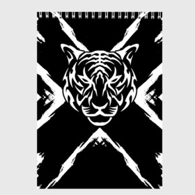 Скетчбук с принтом Tiger Black & White Черно-белый Тигр в Петрозаводске, 100% бумага
 | 48 листов, плотность листов — 100 г/м2, плотность картонной обложки — 250 г/м2. Листы скреплены сверху удобной пружинной спиралью | Тематика изображения на принте: cat | tiger | год тигра | зверь | кошка | символ года | тигр | хищник