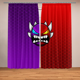 Фотошторы с принтом GEOMETRY DASH VIOLET RED DEMON   ГЕОМЕТРИЯ ДАШ в Петрозаводске, Блэкаут (светозащита 90%) / Габардин (светозащита 40% | 2 полотна шириной по 145 см; Высота 200-300 см; Крепление: шторная лента (на крючки); | 2d | arcade | demon | game | geometry dash | hexagon | meltdown | robtop | smile | аркада | геометрический тире | геометрия | демон | раннер | смайлы | соты | эмоции