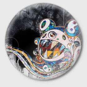Значок с принтом Стрит-арт Такаси Мураками в Петрозаводске,  металл | круглая форма, металлическая застежка в виде булавки | картина | мураками | такаси мураками | такаши мураками | такеши мураками | японская живопись | японское искусство