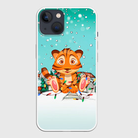 Чехол для iPhone 13 с принтом Тигренок запутался в гирляндах в Петрозаводске,  |  | 2022 | год тигра | новый год | новый год 2022 | символ года | тигр | тигренок | тигрица | тигры