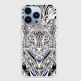 Чехол для iPhone 13 Pro с принтом БЕЛАЯ ЭТНИЧЕСКА ЛИСА   WHITE FOX в Петрозаводске,  |  | abstract | fox | fox head | foxy | абстракция | голова лисы | животные | звери | лиса | этническая лиса | этно | этно лиса