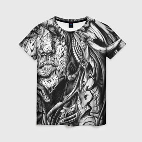 Женская футболка 3D с принтом Трэш в Петрозаводске, 100% полиэфир ( синтетическое хлопкоподобное полотно) | прямой крой, круглый вырез горловины, длина до линии бедер | абстрактный | готика | пестрый | трэш | узор | черно белый