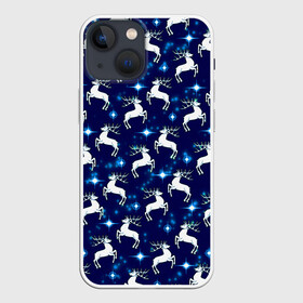 Чехол для iPhone 13 mini с принтом Новогодние олени и звезды в Петрозаводске,  |  | christmas | deer | ice | new year | santa | snow | snowflakes | winter | звезды | зима | зимний орнамент | зимний узор | мороз | новогодние олени | новогодний узор | новогодняя ночь | новый год | ночь | огоньки | олени | олень