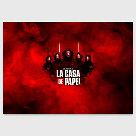 Поздравительная открытка с принтом БУМАЖНЫЙ ДОМ - LA CASA DE PAPEL - BELLA CIAO в Петрозаводске, 100% бумага | плотность бумаги 280 г/м2, матовая, на обратной стороне линовка и место для марки
 | bella ciao | la casa de papel | бумажный дом | ла каса де | ла каса де папель | ла каса де пепел | лакаса | сериал | фильм