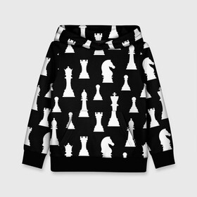 Детская толстовка 3D с принтом Белые шахматные фигуры в Петрозаводске, 100% полиэстер | двухслойный капюшон со шнурком для регулировки, мягкие манжеты на рукавах и по низу толстовки, спереди карман-кенгуру с мягким внутренним слоем | checkmate | chess | chess board | chess game | chess pieces | chess player | chessboard | gambit | game | king | pawn | queen | гамбит | игра | король | мат | партия | ферзь | фигуры | шахматист | шахматы