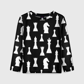 Детский лонгслив 3D с принтом Белые шахматные фигуры в Петрозаводске, 100% полиэстер | длинные рукава, круглый вырез горловины, полуприлегающий силуэт
 | checkmate | chess | chess board | chess game | chess pieces | chess player | chessboard | gambit | game | king | pawn | queen | гамбит | игра | король | мат | партия | ферзь | фигуры | шахматист | шахматы