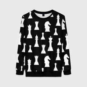 Женский свитшот 3D с принтом Белые шахматные фигуры в Петрозаводске, 100% полиэстер с мягким внутренним слоем | круглый вырез горловины, мягкая резинка на манжетах и поясе, свободная посадка по фигуре | checkmate | chess | chess board | chess game | chess pieces | chess player | chessboard | gambit | game | king | pawn | queen | гамбит | игра | король | мат | партия | ферзь | фигуры | шахматист | шахматы