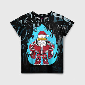 Детская футболка 3D с принтом Санта в супер броне в Петрозаводске, 100% гипоаллергенный полиэфир | прямой крой, круглый вырез горловины, длина до линии бедер, чуть спущенное плечо, ткань немного тянется | Тематика изображения на принте: 2021 | 2022 | christmas | happy | merry | merry christmas | new year | santa | snow | sweater | ugly christmas | winter | железный | зима | новогодний | новогодняя | новый год | рождественский | рождественский свитер | рождество | санта | с