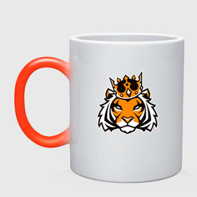 Кружка хамелеон с принтом Тигр в короне Tiger in crown в Петрозаводске, керамика | меняет цвет при нагревании, емкость 330 мл | tiger | восточный тигр | год тигра | голова | кошка | тигр | тигренок | хищник
