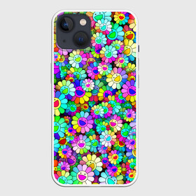 Чехол для iPhone 13 с принтом Rainbow flowers в Петрозаводске,  |  | takashi murakami | паттерн | радуга | смайл | такаси мураками | улыбка | цветы