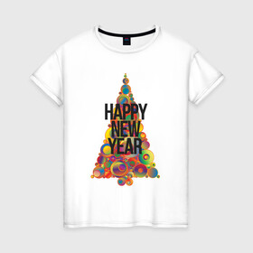 Женская футболка хлопок с принтом Счастливого Нового Года) в Петрозаводске, 100% хлопок | прямой крой, круглый вырез горловины, длина до линии бедер, слегка спущенное плечо | 2022 | абстракция | елка | новый год | подарки
