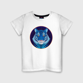 Детская футболка хлопок с принтом Голубой водяной тигр символ 2022 года в Петрозаводске, 100% хлопок | круглый вырез горловины, полуприлегающий силуэт, длина до линии бедер | 2022 | водяной | год | гороскоп | китайский | символ | талисман | тигр