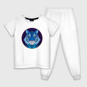 Детская пижама хлопок с принтом Голубой водяной тигр символ 2022 года в Петрозаводске, 100% хлопок |  брюки и футболка прямого кроя, без карманов, на брюках мягкая резинка на поясе и по низу штанин
 | 2022 | водяной | год | гороскоп | китайский | символ | талисман | тигр