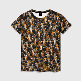 Женская футболка 3D с принтом Тигры пляшут Новый Год в Петрозаводске, 100% полиэфир ( синтетическое хлопкоподобное полотно) | прямой крой, круглый вырез горловины, длина до линии бедер | 2022 | новогодний | новый год | паттерн | снег | снежинки | танцы | тигр | толпа