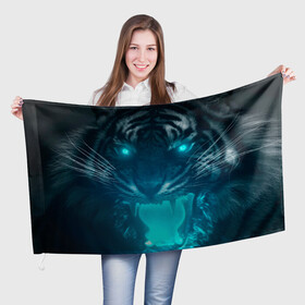 Флаг 3D с принтом Неоновый водяной тигр 2022 в Петрозаводске, 100% полиэстер | плотность ткани — 95 г/м2, размер — 67 х 109 см. Принт наносится с одной стороны | 2022 | водяной тигр | неон | новый год | тигр