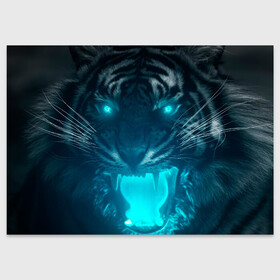 Поздравительная открытка с принтом Неоновый водяной тигр 2022 в Петрозаводске, 100% бумага | плотность бумаги 280 г/м2, матовая, на обратной стороне линовка и место для марки
 | 2022 | водяной тигр | неон | новый год | тигр