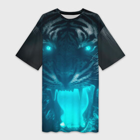 Платье-футболка 3D с принтом Неоновый водяной тигр 2022 в Петрозаводске,  |  | 2022 | водяной тигр | неон | новый год | тигр