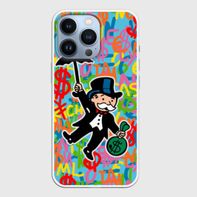 Чехол для iPhone 13 Pro с принтом Alec Monopoly Капиталист с деньгами в Петрозаводске,  |  | Тематика изображения на принте: alec monopoly | art | capitalist | graffiti | money | retro | street style | urban style | алек монополи | арт | граффити | деньги | доллар | искусство | капиталист | кляксы | миллионер | монополия | ретро | рисунки | современное искусст