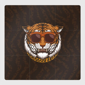 Магнитный плакат 3Х3 с принтом Крутой тигр в очках с цепью в Петрозаводске, Полимерный материал с магнитным слоем | 9 деталей размером 9*9 см | furry | tiger | восточный тигр | год тигра | голова | кошка | тигр | тигренок | фурри | хищник