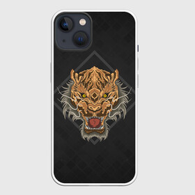 Чехол для iPhone 13 с принтом Голова тигра в ромбе в Петрозаводске,  |  | furry | low poly | tiger | восточный тигр | год тигра | голова | кошка | лоу поли | тигр | тигренок | фурри | хищник