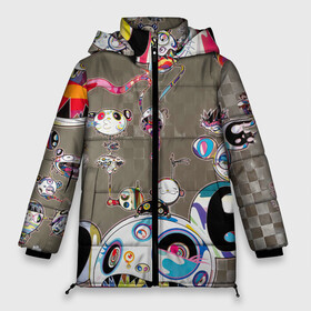 Женская зимняя куртка Oversize с принтом Takashi Murakami арт с языками в Петрозаводске, верх — 100% полиэстер; подкладка — 100% полиэстер; утеплитель — 100% полиэстер | длина ниже бедра, силуэт Оверсайз. Есть воротник-стойка, отстегивающийся капюшон и ветрозащитная планка. 

Боковые карманы с листочкой на кнопках и внутренний карман на молнии | takashi murakami | арт | арт с языками | граффити | мураками | такаси | такаси мураками | токио | уличное граффити | языки | япония