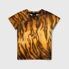 Детская футболка 3D с принтом Шкура тигра 2022 в Петрозаводске, 100% гипоаллергенный полиэфир | прямой крой, круглый вырез горловины, длина до линии бедер, чуть спущенное плечо, ткань немного тянется | Тематика изображения на принте: 2022 | год тигра | новый год | новый год 2022 | символ года | тигр | тигренок | тигрица | тигры