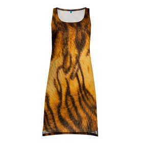 Платье-майка 3D с принтом Шкура тигра 2022 в Петрозаводске, 100% полиэстер | полуприлегающий силуэт, широкие бретели, круглый вырез горловины, удлиненный подол сзади. | 2022 | год тигра | новый год | новый год 2022 | символ года | тигр | тигренок | тигрица | тигры