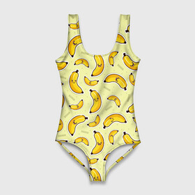 Купальник-боди 3D с принтом Банановый Бум в Петрозаводске, 82% полиэстер, 18% эластан | Круглая горловина, круглый вырез на спине | банан | банановый | бананы | паттерн | прикол | фрукты