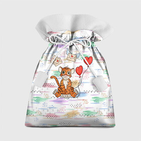 Подарочный 3D мешок с принтом Милый влюбленный тигренок 2022 в Петрозаводске, 100% полиэстер | Размер: 29*39 см | 2022 | год тигра | новый год | новый год 2022 | символ года | тигр | тигренок | тигрица | тигры